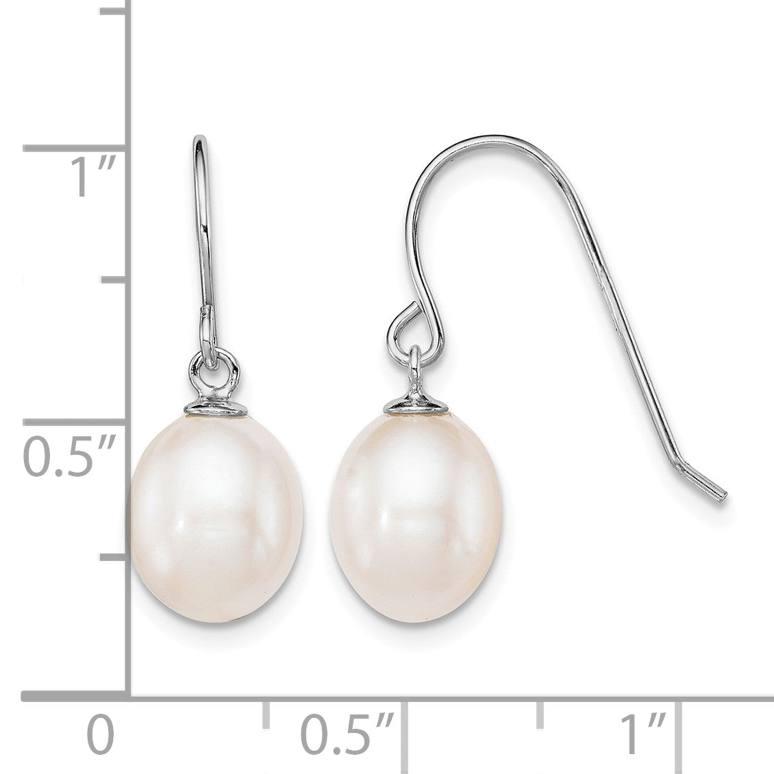 Sterling Silver Rhodium-plated 8-9mm White Teardrop Freshwater Cultured Pearl Dangle Earrings