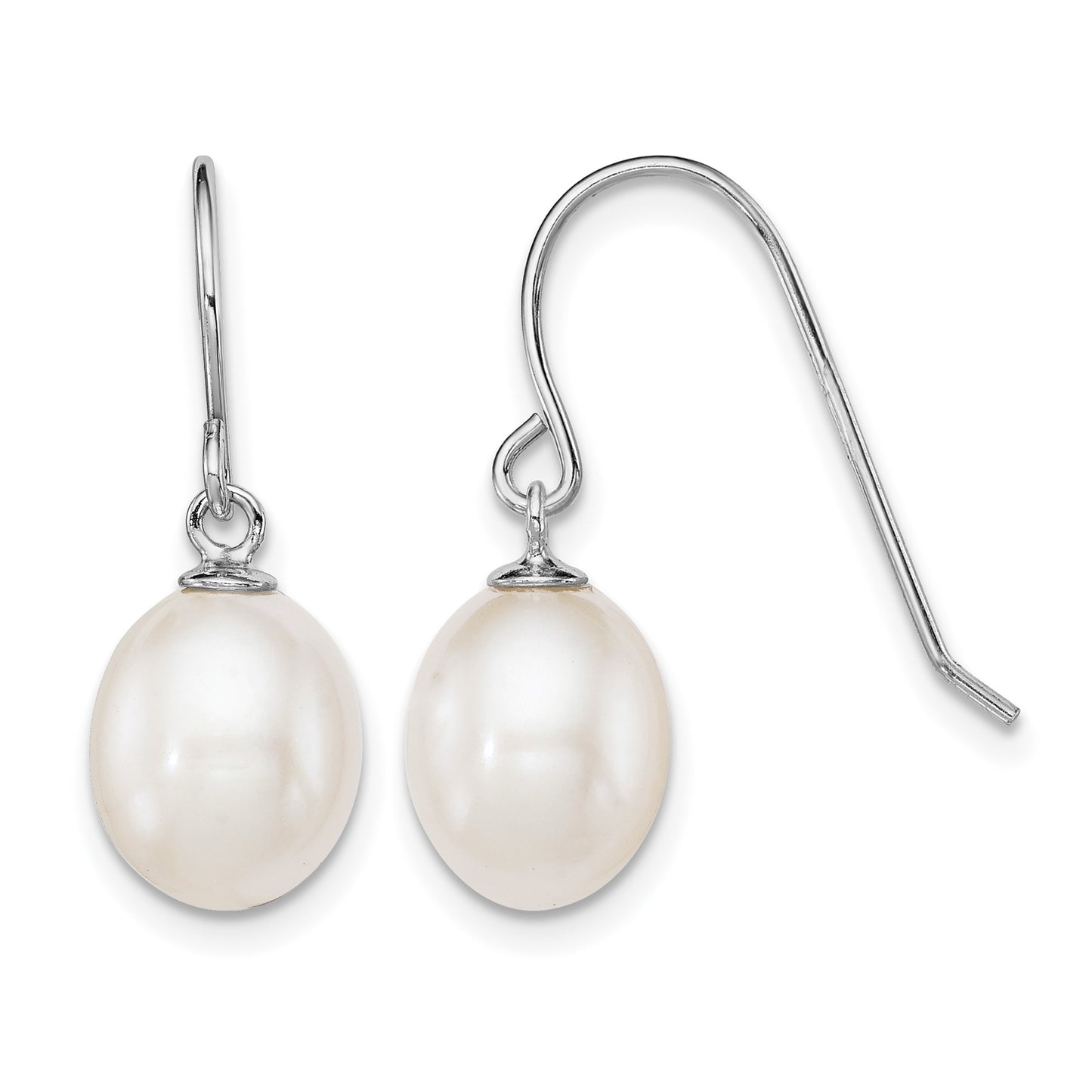 Sterling Silver Rhodium-plated 8-9mm White Teardrop Freshwater Cultured Pearl Dangle Earrings