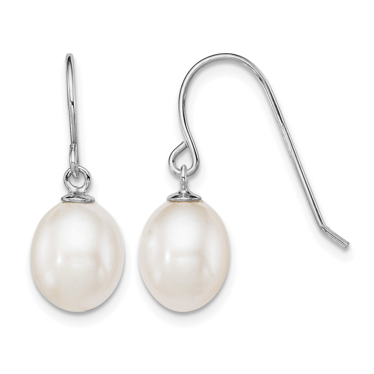 Sterling Silver Rhodium-plated 8-9mm White Teardrop Freshwater Cultured Pearl Dangle Earrings