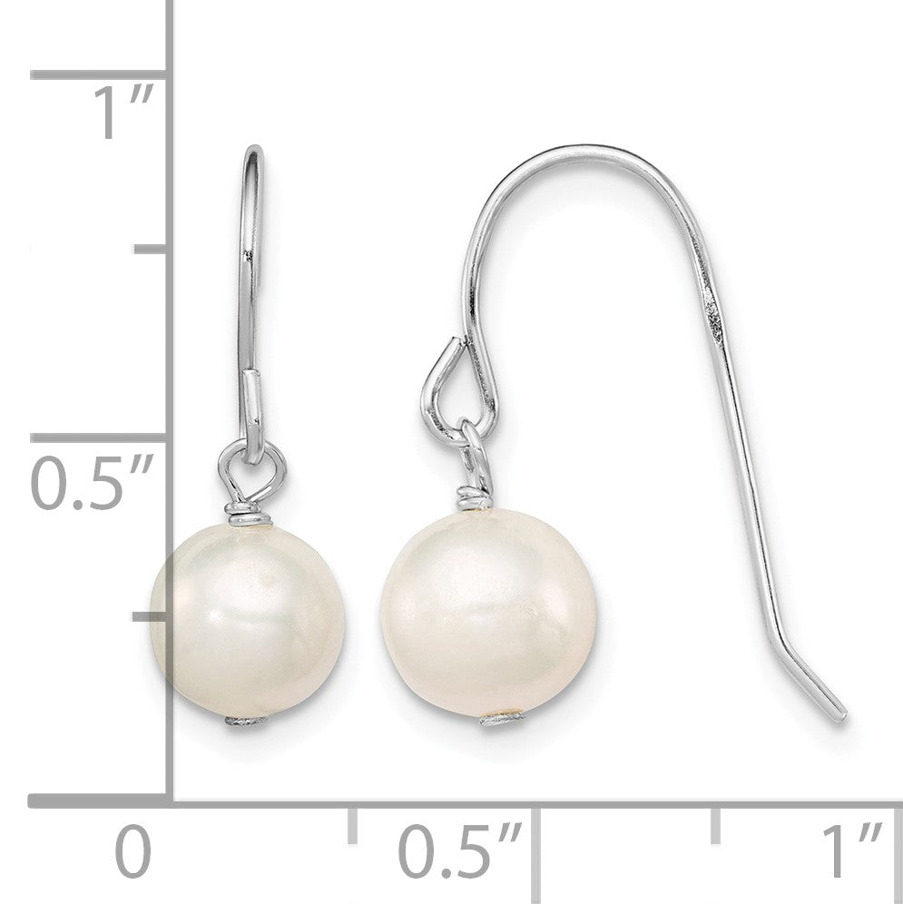 Sterling Silver Rhodium-plated 7-8mm White Semi-Round Freshwater Cultured Pearl Dangle Earrings
