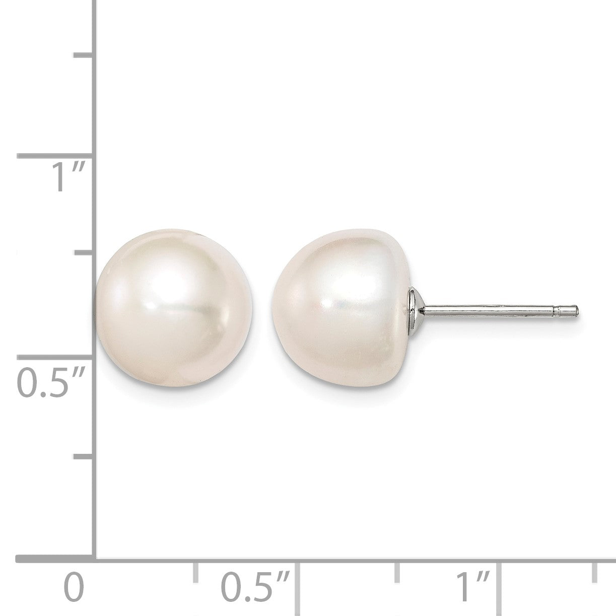 Sterling Silver Rhodium-plated 10-11mm White Button Freshwater Cultured Pearl Post Earrings