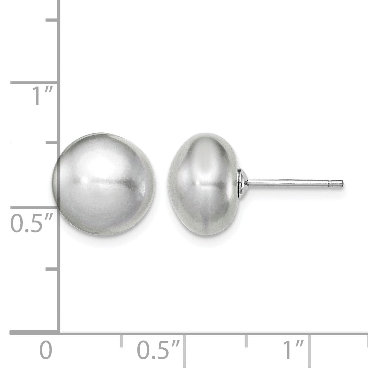 Sterling Silver Rhodium-plated 10-11mm Grey Button Freshwater Cultured Pearl Post Earrings
