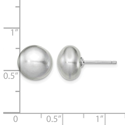 Sterling Silver Rhodium-plated 10-11mm Grey Button Freshwater Cultured Pearl Post Earrings