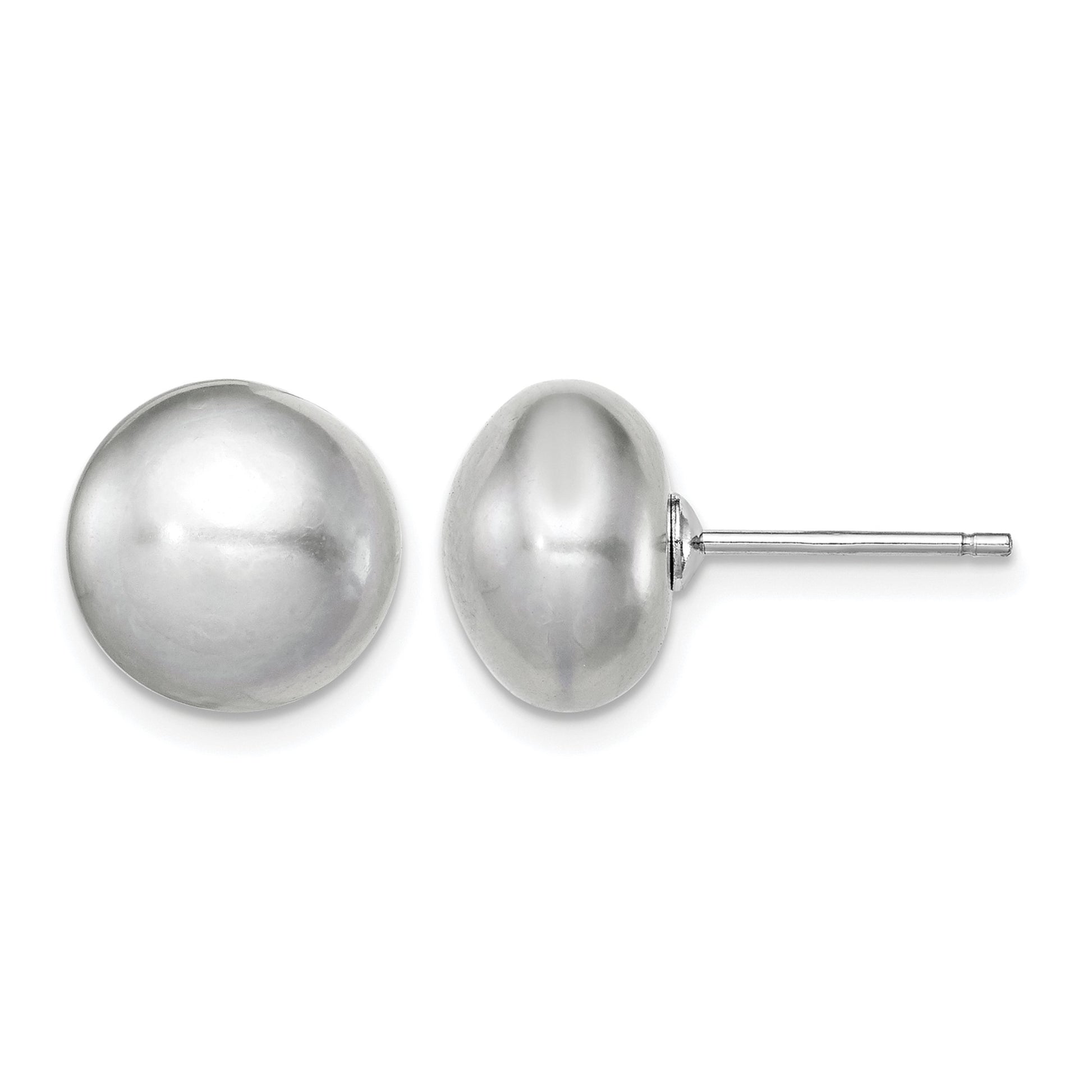 Sterling Silver Rhodium-plated 10-11mm Grey Button Freshwater Cultured Pearl Post Earrings