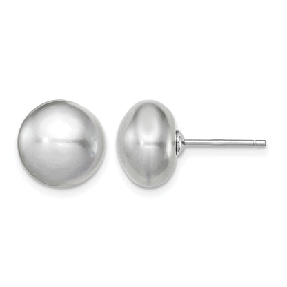 Sterling Silver Rhodium-plated 10-11mm Grey Button Freshwater Cultured Pearl Post Earrings