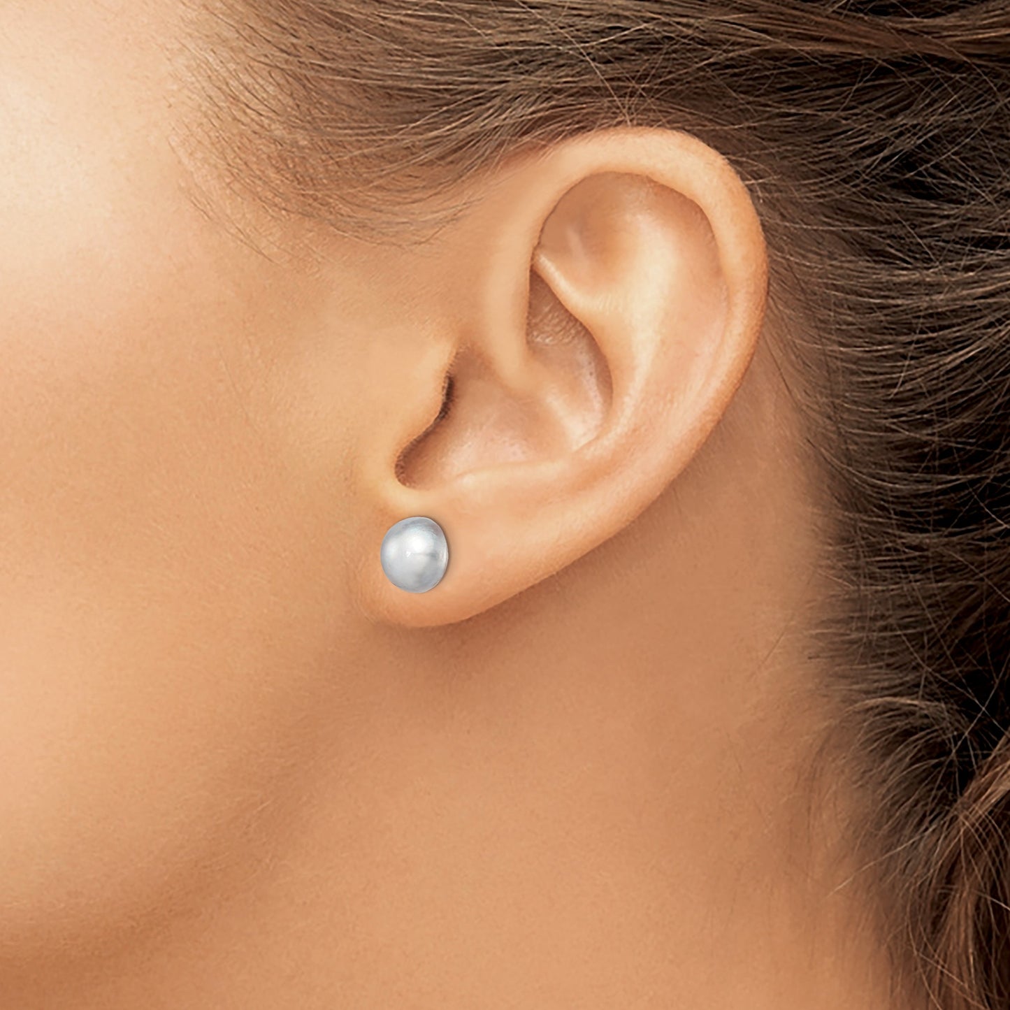 Sterling Silver Rhodium-plated 8-9mm Grey Button Freshwater Cultured Pearl Post Earrings