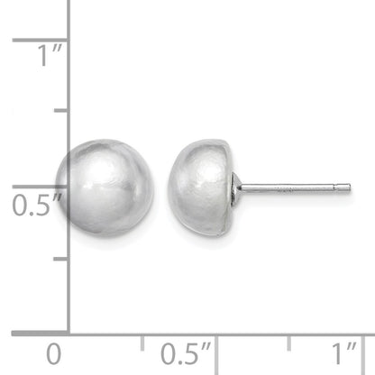 Sterling Silver Rhodium-plated 8-9mm Grey Button Freshwater Cultured Pearl Post Earrings