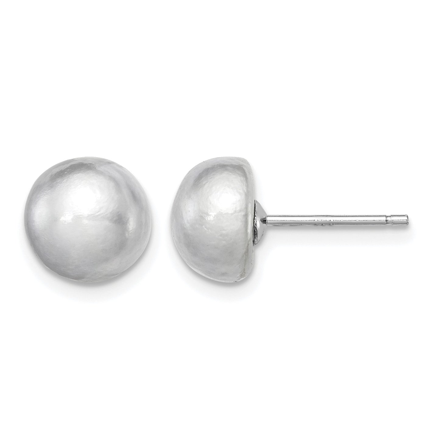 Sterling Silver Rhodium-plated 8-9mm Grey Button Freshwater Cultured Pearl Post Earrings