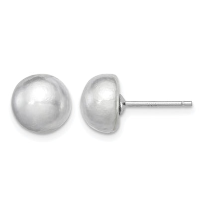 Sterling Silver Rhodium-plated 8-9mm Grey Button Freshwater Cultured Pearl Post Earrings