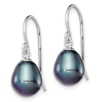 Sterling Silver Rhodium-plated 8-9mm Black Rice Freshwater Cultured Pearl Dangle Earrings