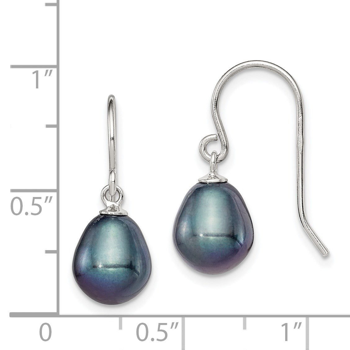 Sterling Silver Rhodium-plated 8-9mm Black Rice Freshwater Cultured Pearl Dangle Earrings