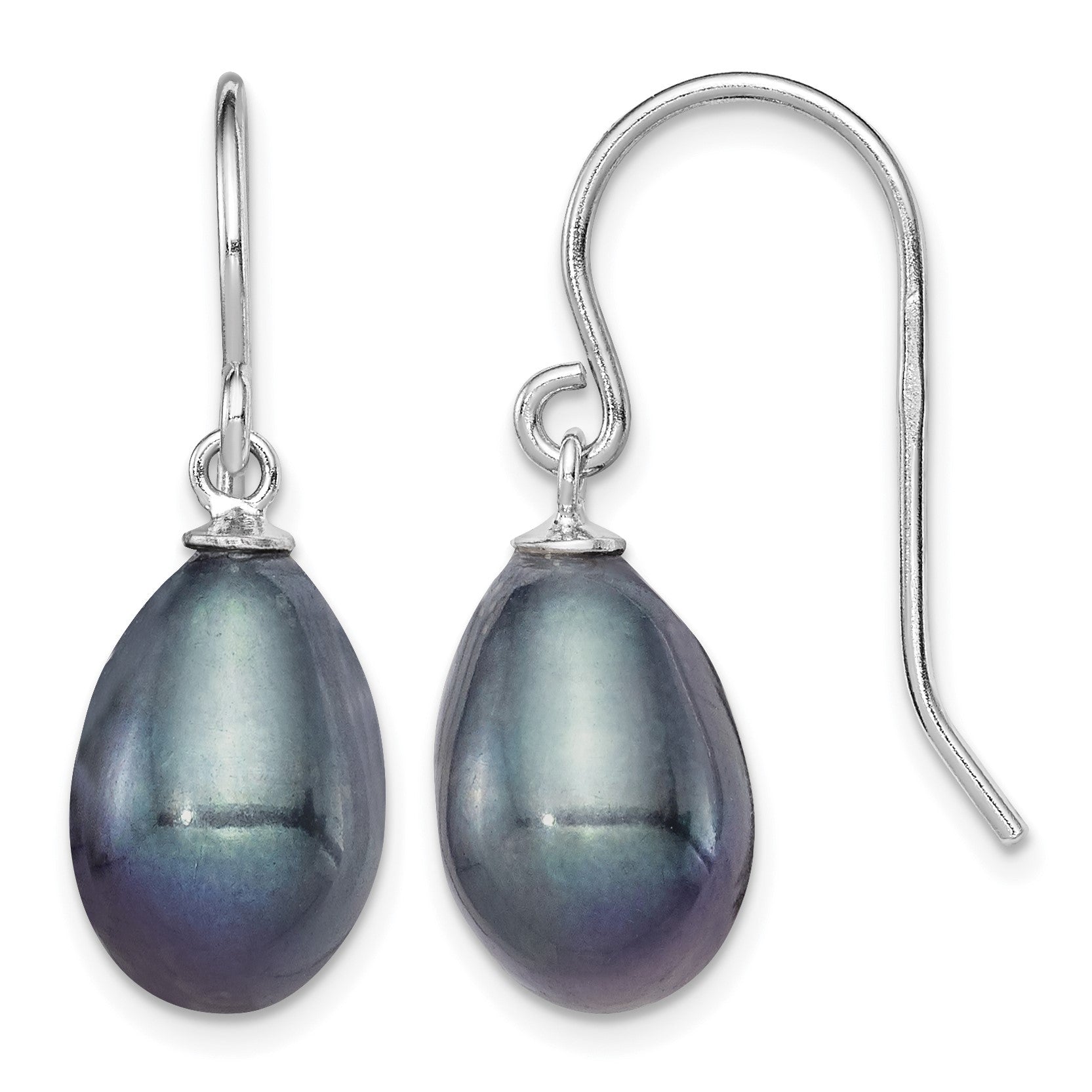 Sterling Silver Rhodium-plated 8-9mm Black Rice Freshwater Cultured Pearl Dangle Earrings
