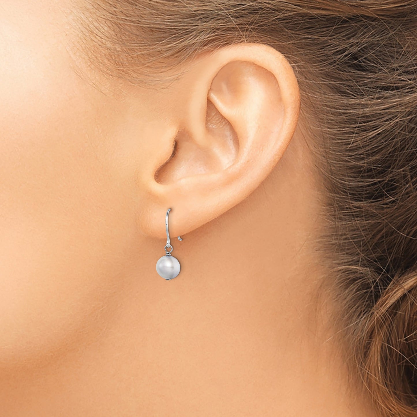 Sterling Silver Rhodium-plated 7-8mm Grey Semi-Round Freshwater Cultured Pearl Dangle Earrings