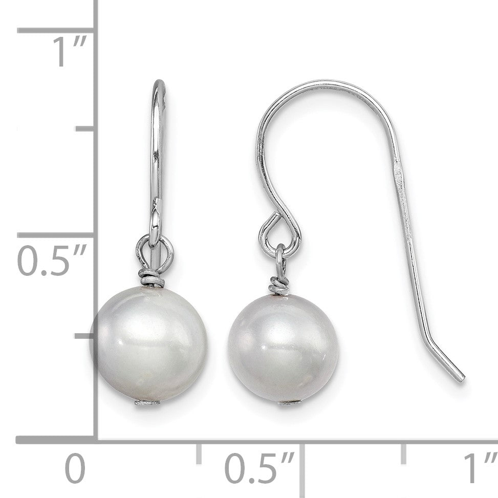 Sterling Silver Rhodium-plated 7-8mm Grey Semi-Round Freshwater Cultured Pearl Dangle Earrings