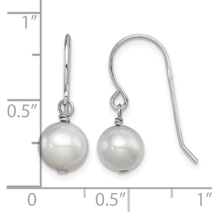Sterling Silver Rhodium-plated 7-8mm Grey Semi-Round Freshwater Cultured Pearl Dangle Earrings