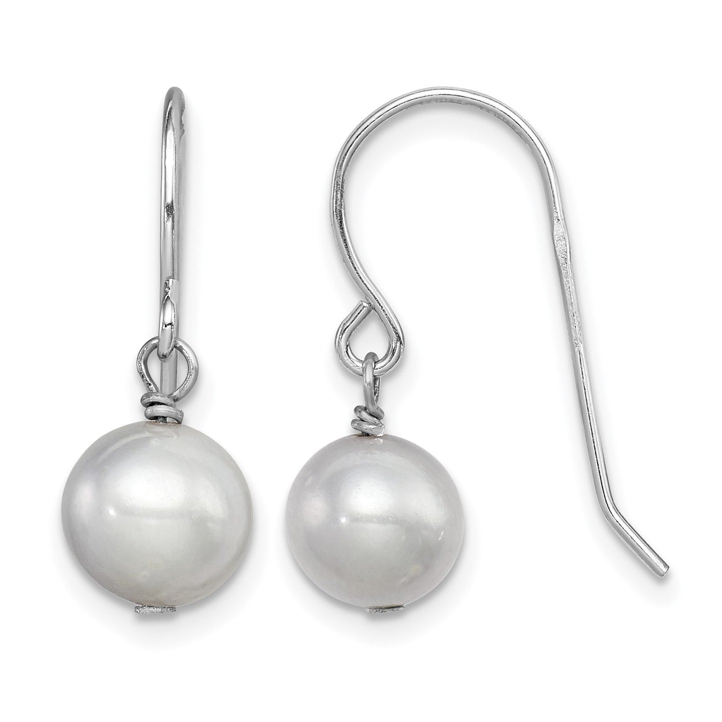 Sterling Silver Rhodium-plated 7-8mm Grey Semi-Round Freshwater Cultured Pearl Dangle Earrings
