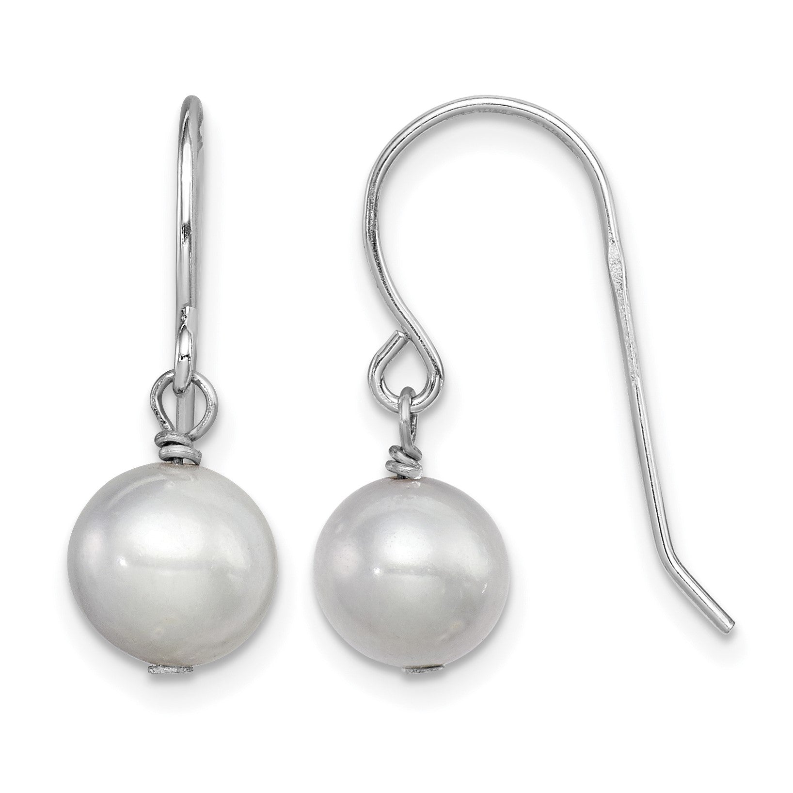 Sterling Silver Rhodium-plated 7-8mm Grey Semi-Round Freshwater Cultured Pearl Dangle Earrings