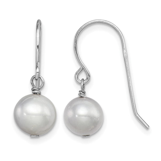 Sterling Silver Rhodium-plated 7-8mm Grey Semi-Round Freshwater Cultured Pearl Dangle Earrings