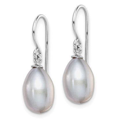 Sterling Silver Rhodium-plated Grey 8-9mm Rice Freshwater Cultured Pearl Dangle Earrings