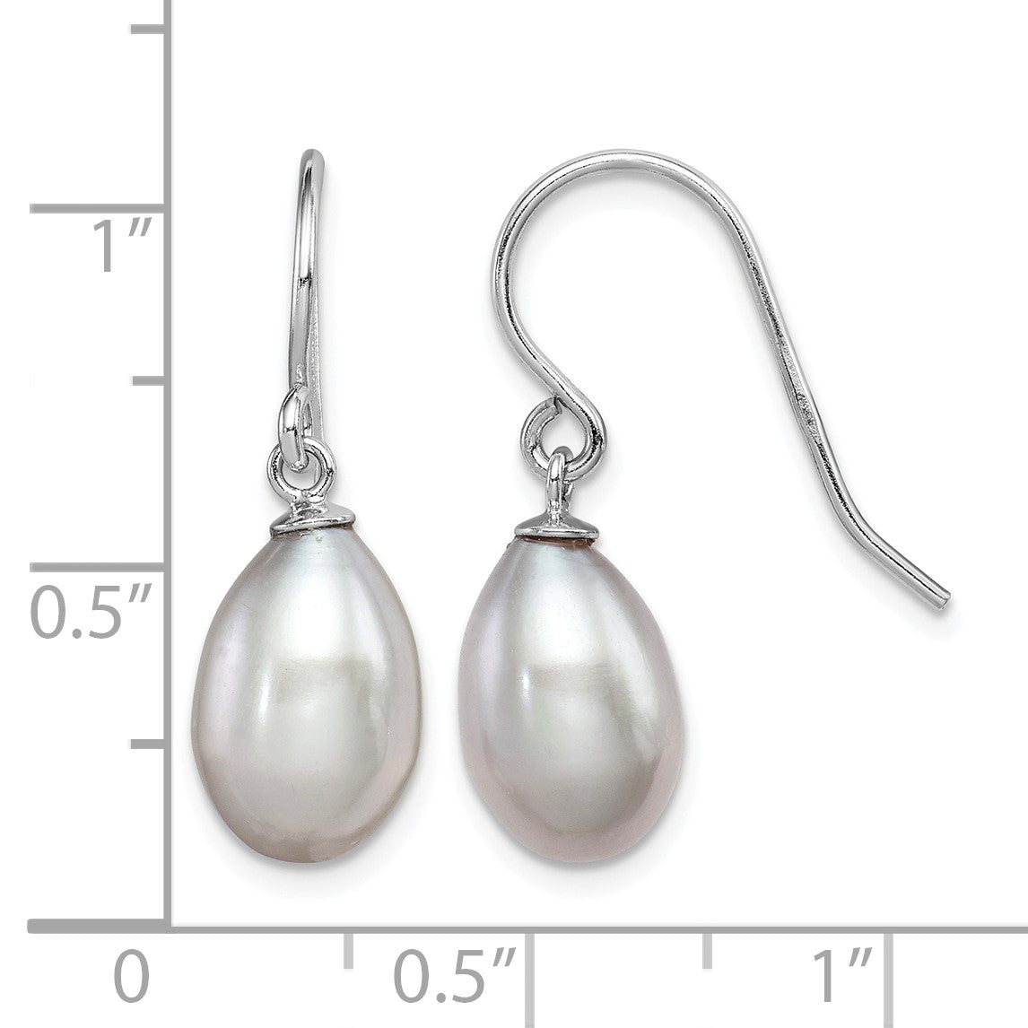 Sterling Silver Rhodium-plated Grey 8-9mm Rice Freshwater Cultured Pearl Dangle Earrings