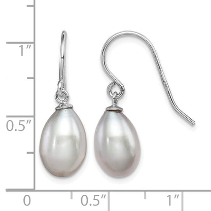 Sterling Silver Rhodium-plated Grey 8-9mm Rice Freshwater Cultured Pearl Dangle Earrings
