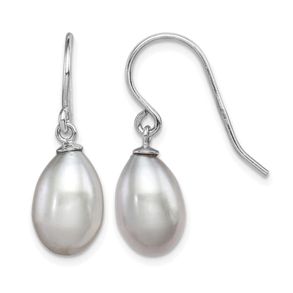 Sterling Silver Rhodium-plated Grey 8-9mm Rice Freshwater Cultured Pearl Dangle Earrings