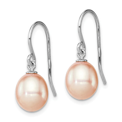 Sterling Silver Rhodium-plated 8-9mm Pink Teardrop Freshwater Cultured Pearl Dangle Earrings