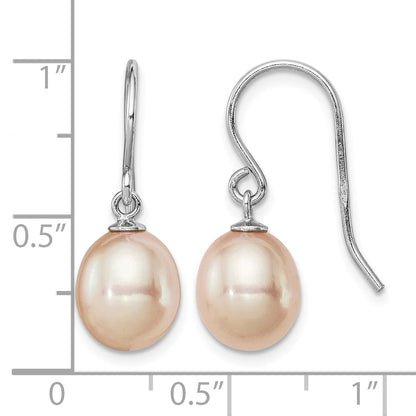 Sterling Silver Rhodium-plated 8-9mm Pink Teardrop Freshwater Cultured Pearl Dangle Earrings