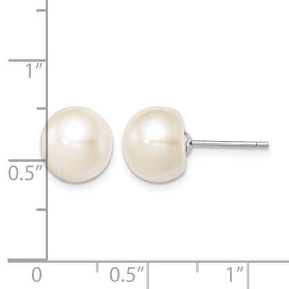 Sterling Silver Rhodium-plated 9-10mm White Button Freshwater Cultured Pearl Post Earrings