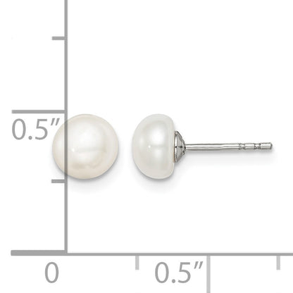 Sterling Silver Rhodium-plated 6-7mm White Button Freshwater Cultured Pearl Post Earrings
