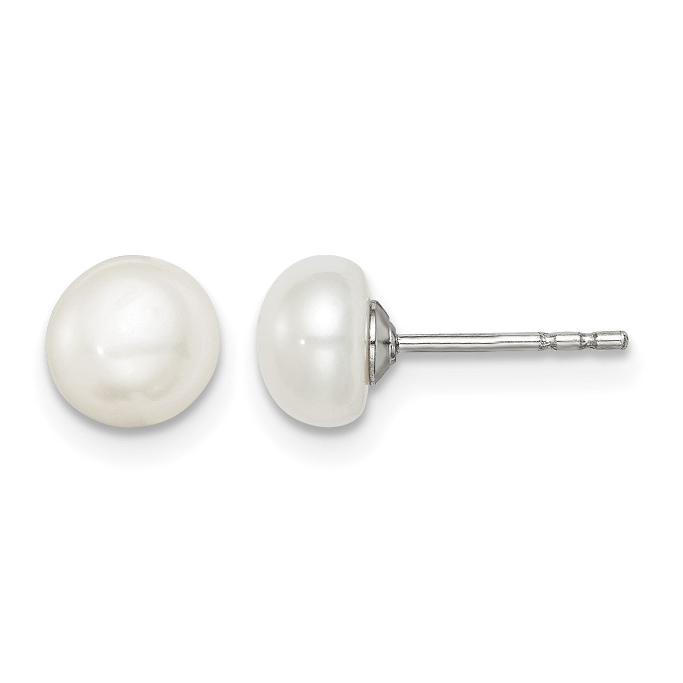 Sterling Silver Rhodium-plated 6-7mm White Button Freshwater Cultured Pearl Post Earrings
