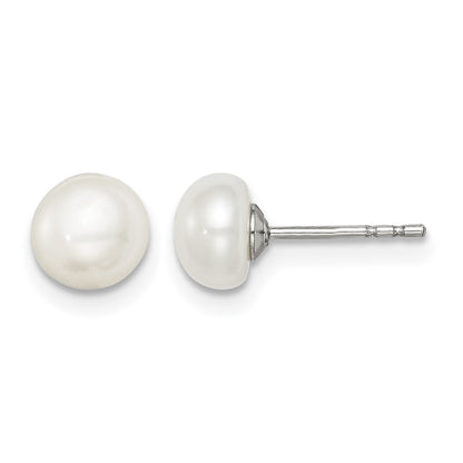 Sterling Silver Rhodium-plated 6-7mm White Button Freshwater Cultured Pearl Post Earrings