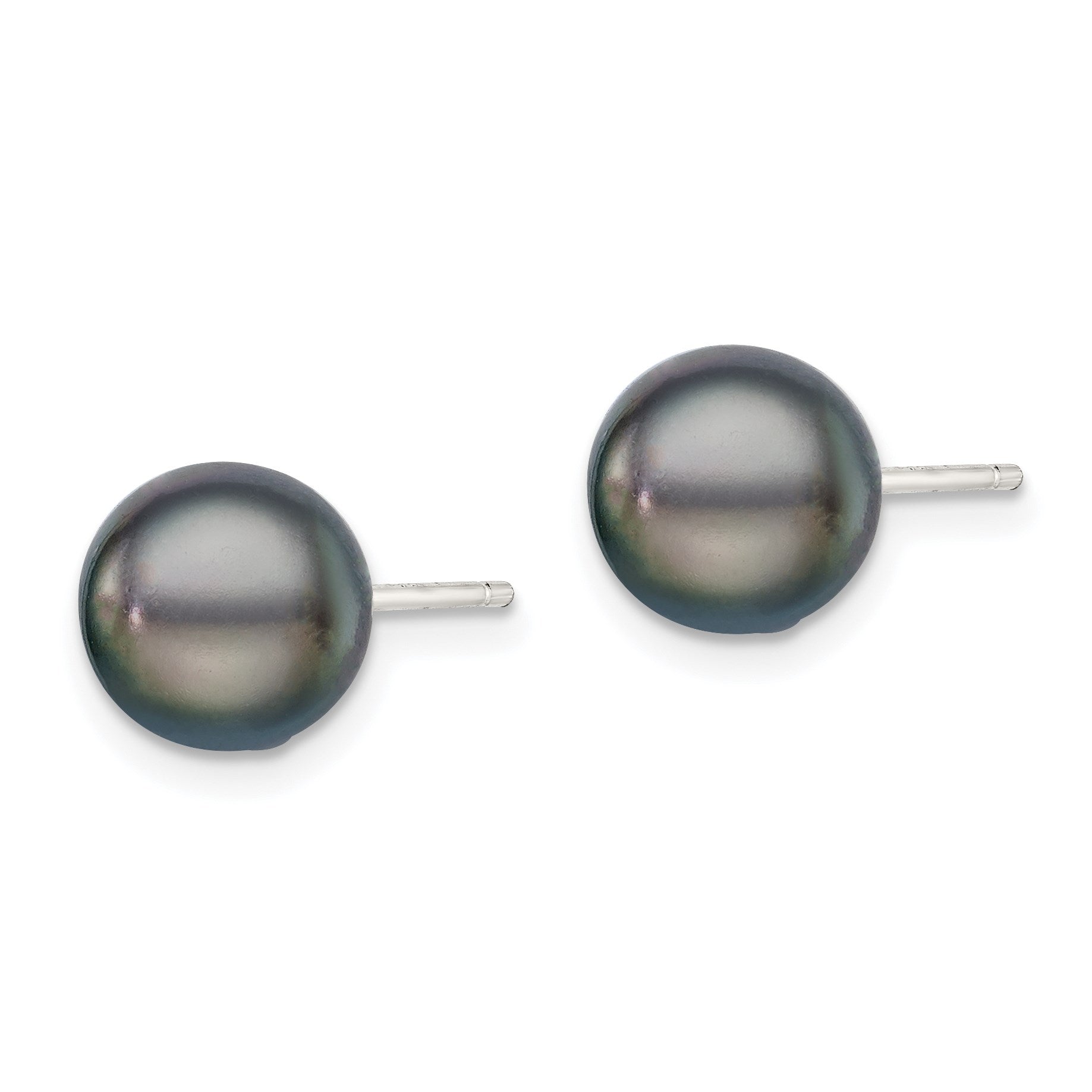 Sterling Silver Rhodium-plated 8-9mm Black Button Freshwater Cultured Pearl Post Earrings