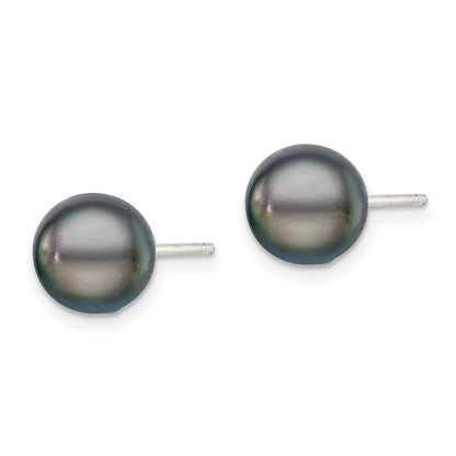 Sterling Silver Rhodium-plated 8-9mm Black Button Freshwater Cultured Pearl Post Earrings