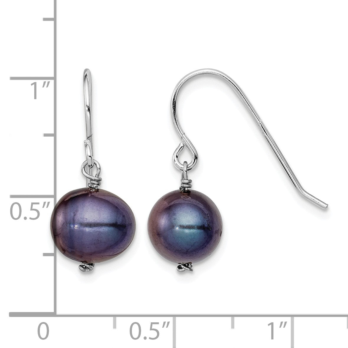 Sterling Silver Rhodium-plated Black 7.5-8.5mm Black Semi-Round Freshwater Cultured Pearl Dangle Earrings