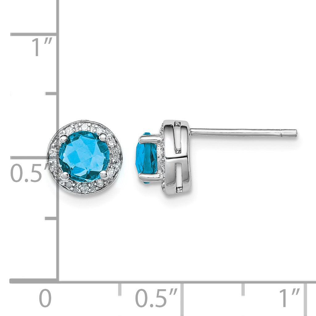 Sterling Silver Rhodium-plated Diamond and Blue Topaz Earring