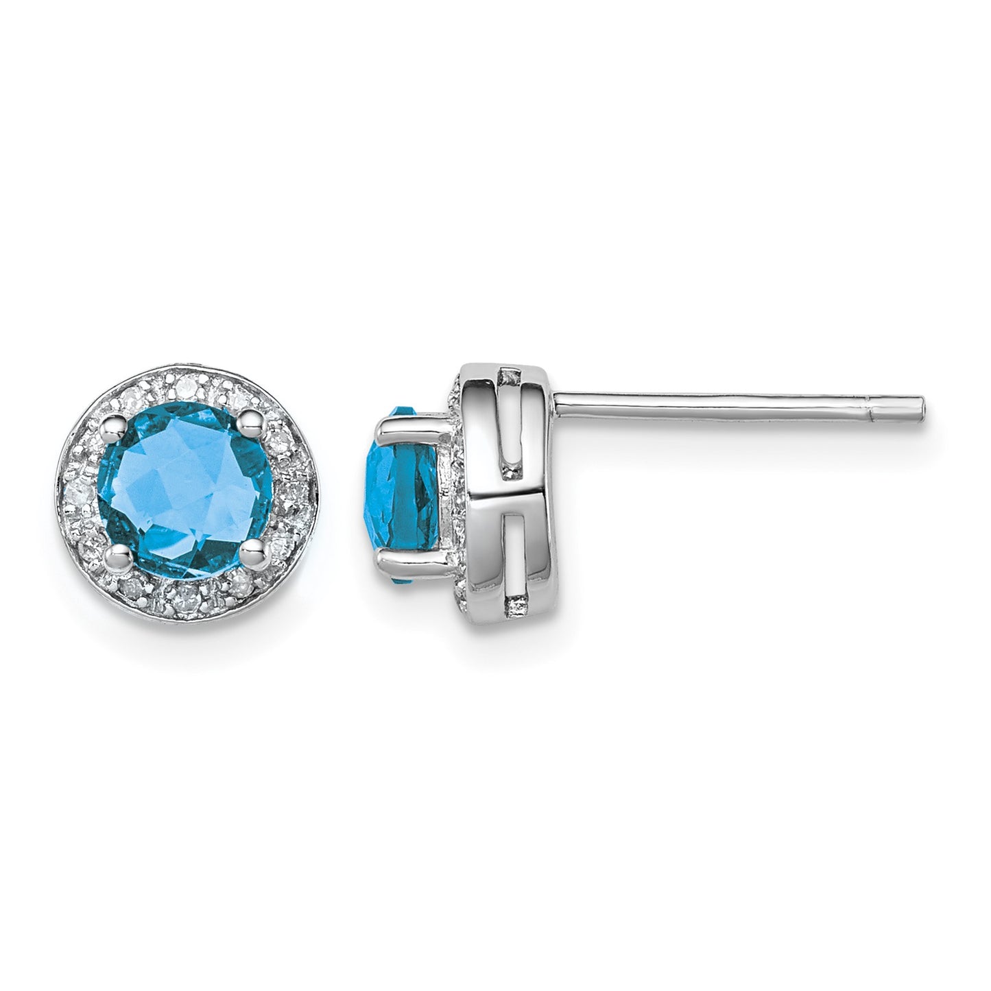 Sterling Silver Rhodium-plated Diamond and Blue Topaz Earring