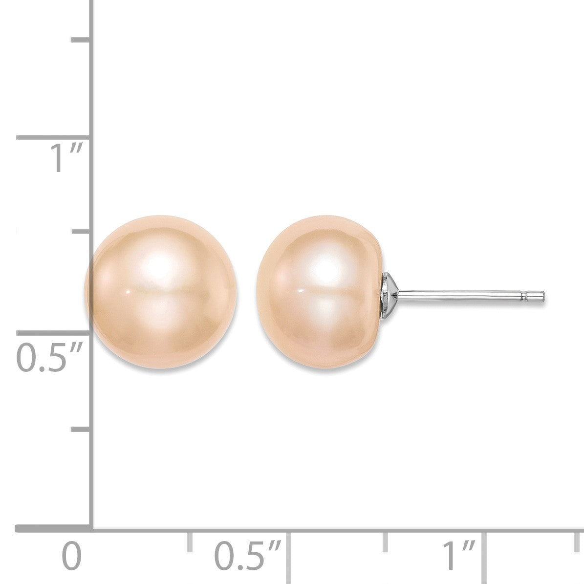Sterling Silver Rhodium-plated 10-11mm Pink Button Freshwater Cultured Pearl Post Earrings