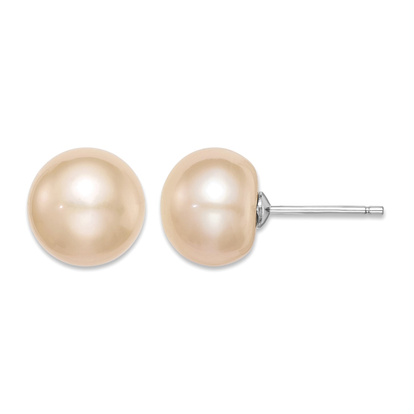 Sterling Silver Rhodium-plated 10-11mm Pink Button Freshwater Cultured Pearl Post Earrings