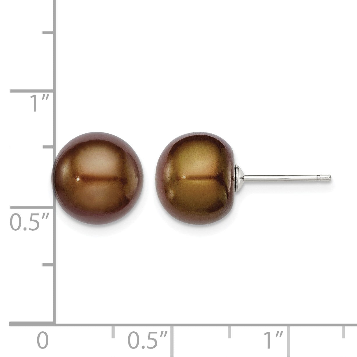 Sterling Silver Rhodium-plated 10-11mm Brown Button Freshwater Cultured Pearl Post Earrings