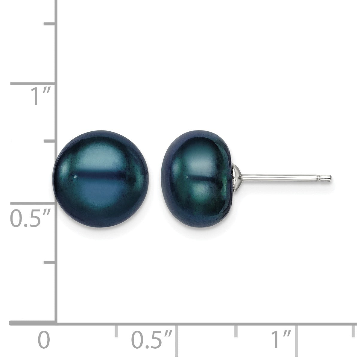 Sterling Silver Rhodium-plated 10-11mm Black Button Freshwater Cultured Pearl Post Earrings