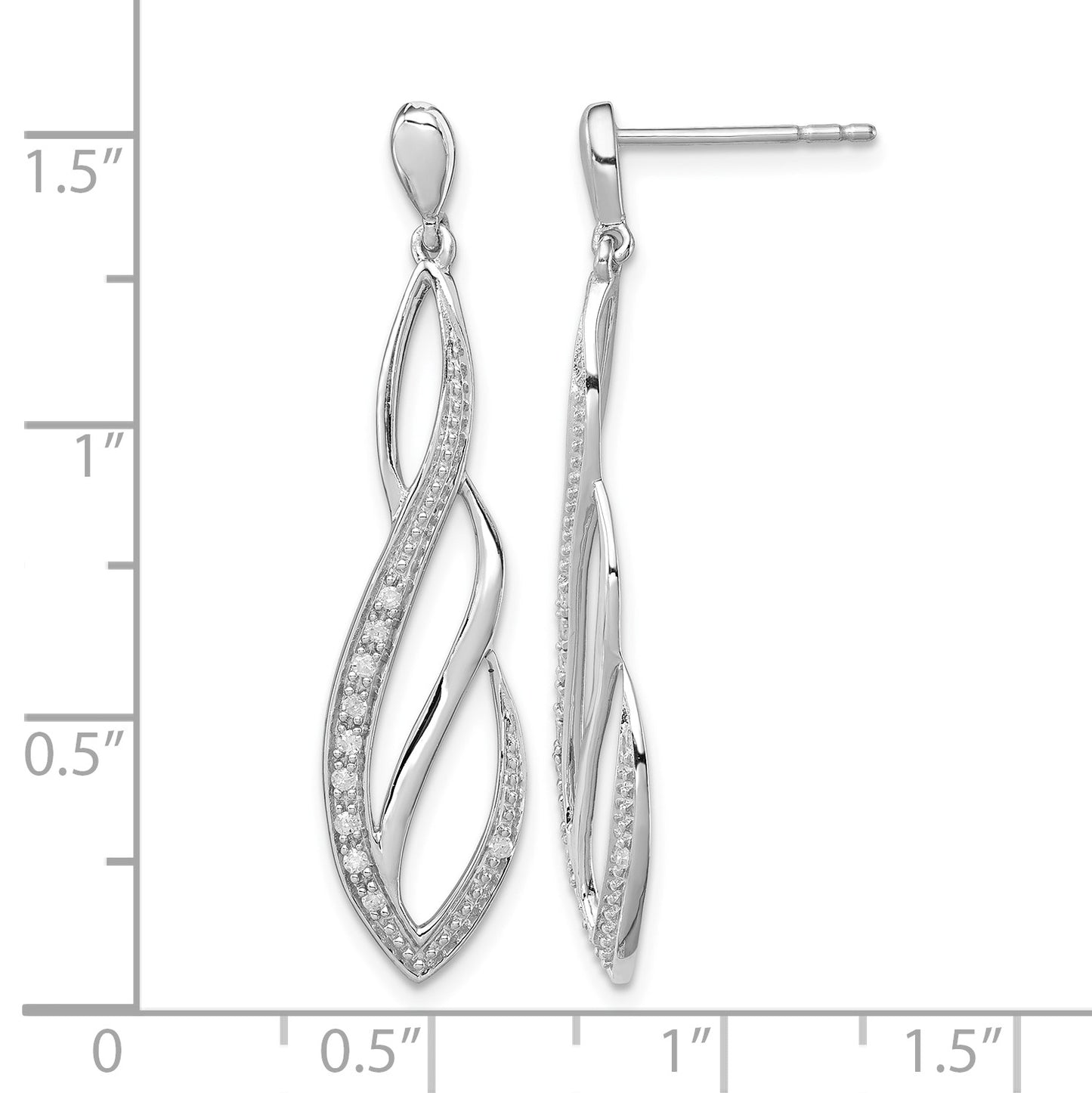 Sterling Silver Rhodium Diam. Dangle Post Earrings