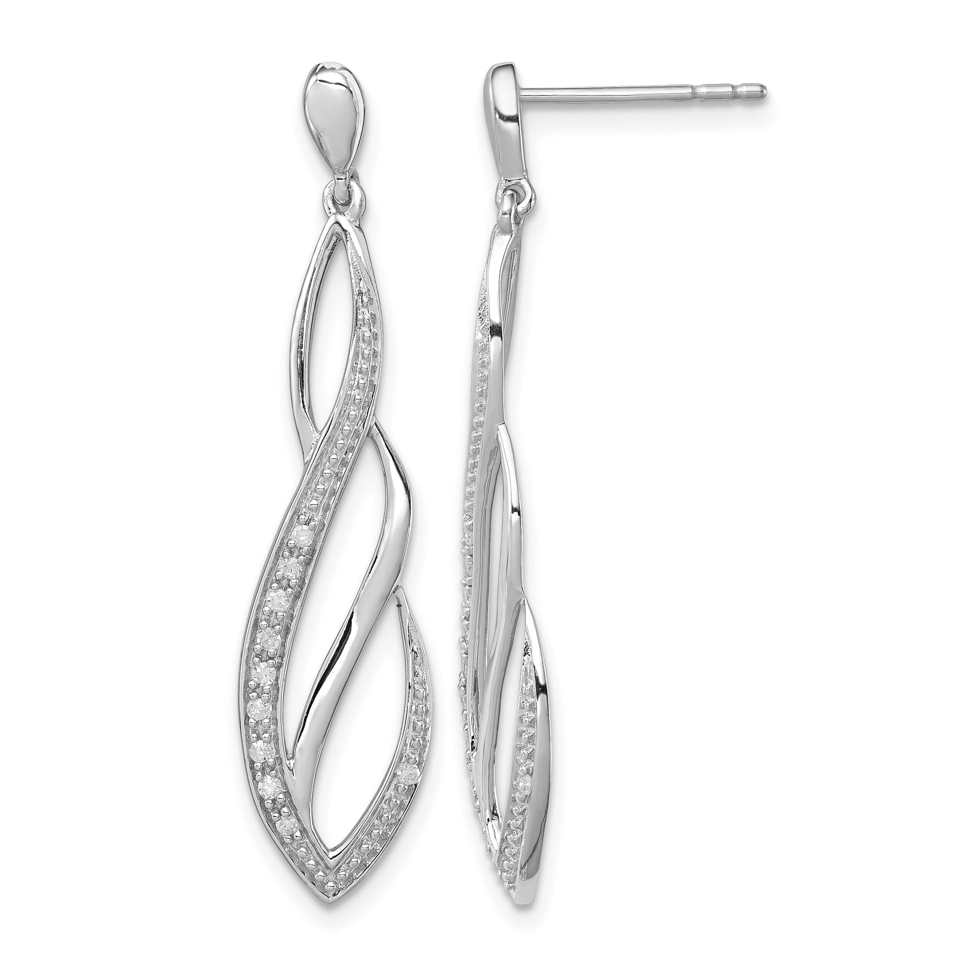 Sterling Silver Rhodium Diam. Dangle Post Earrings