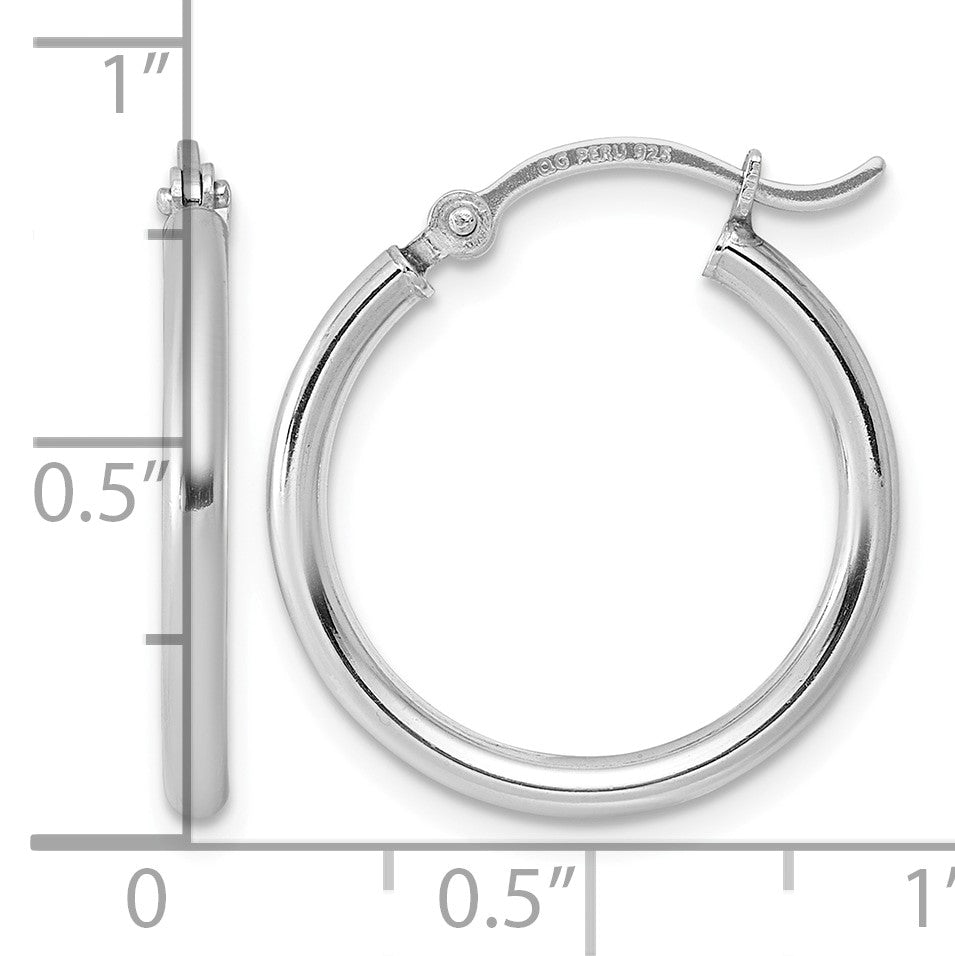 Sterling Silver Rhodium-plated 2mm Round Hoop Earrings