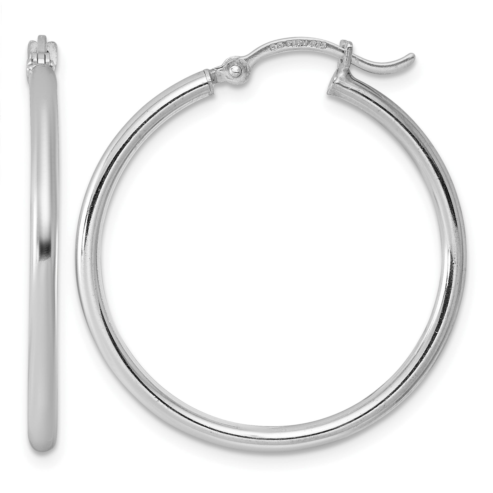 Sterling Silver Rhodium-plated 2mm Round Hoop Earrings