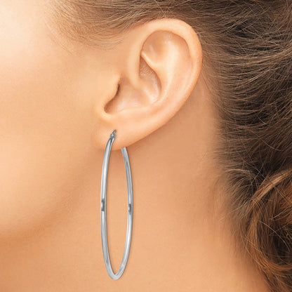 Sterling Silver Rhodium-plated 2mm Round Hoop Earrings