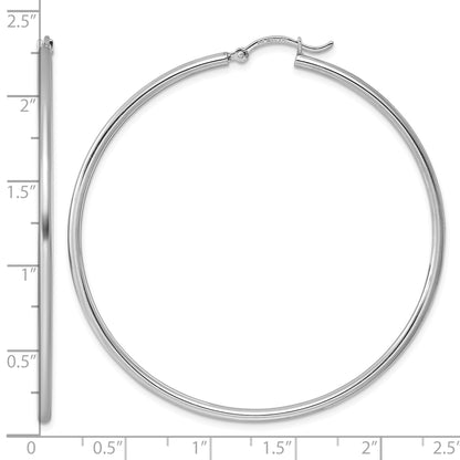 Sterling Silver Rhodium-plated 2mm Round Hoop Earrings