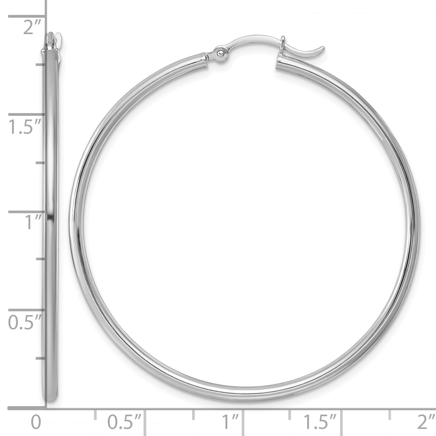Sterling Silver Rhodium-plated 2mm Round Hoop Earrings