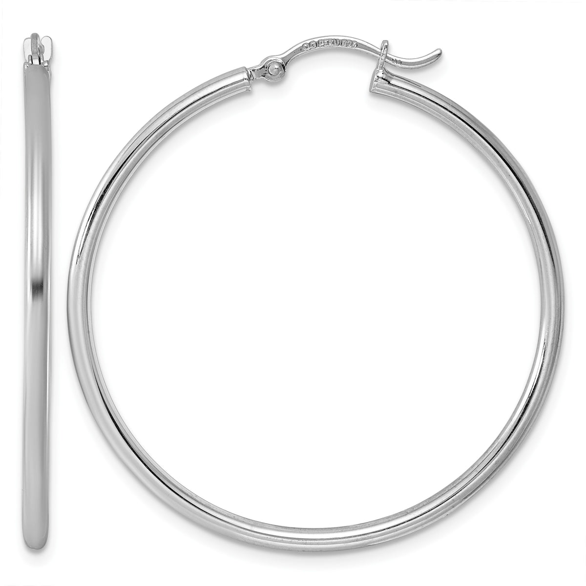 Sterling Silver Rhodium-plated 2mm Round Hoop Earrings