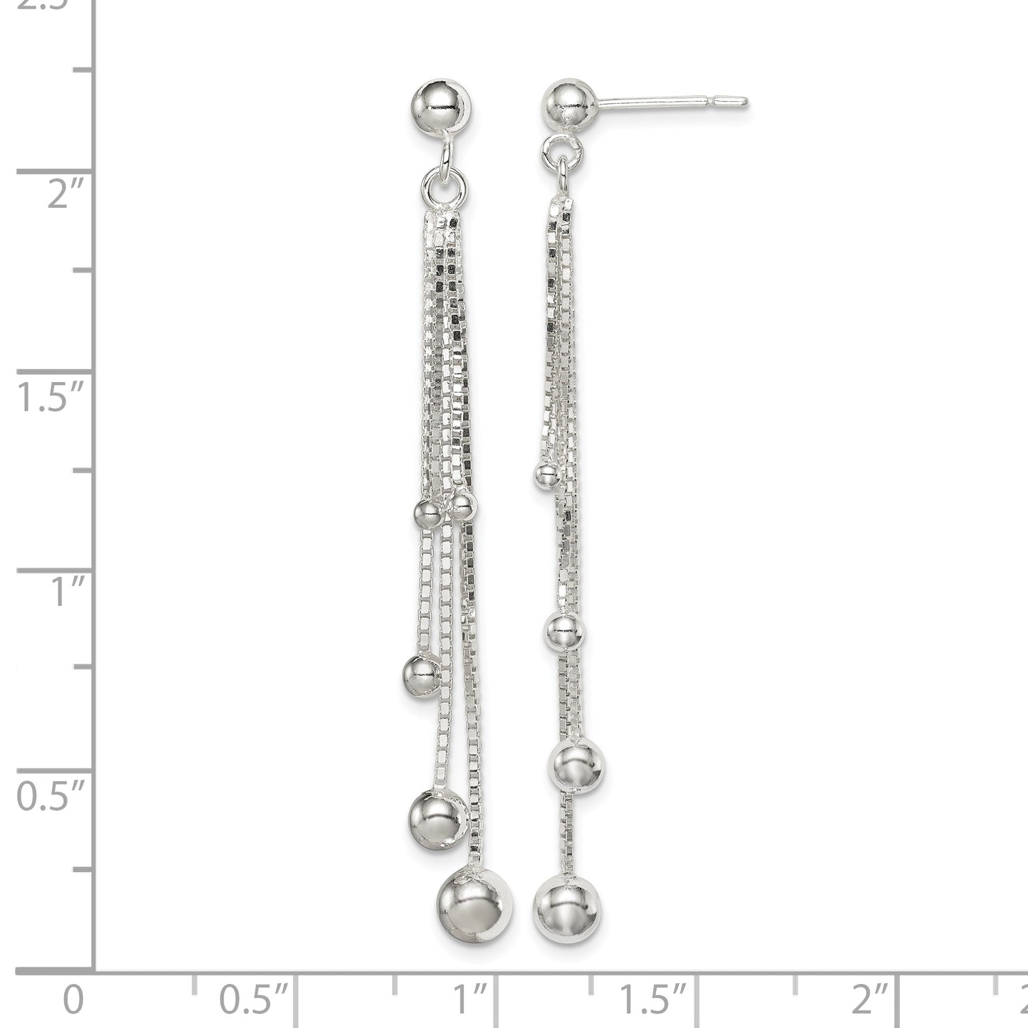 Sterling Silver Polished Graduated Beaded Chain Post Dangle Earrings